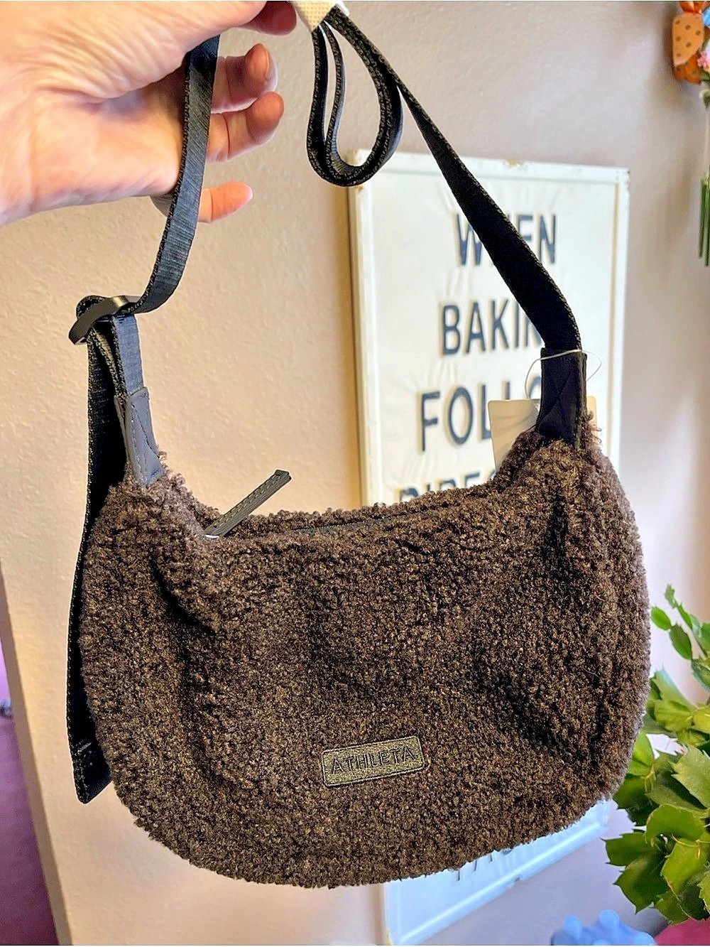 ATHLETA Mini Crescent Bag Sherpa Shoulder Bag in Brown NWT